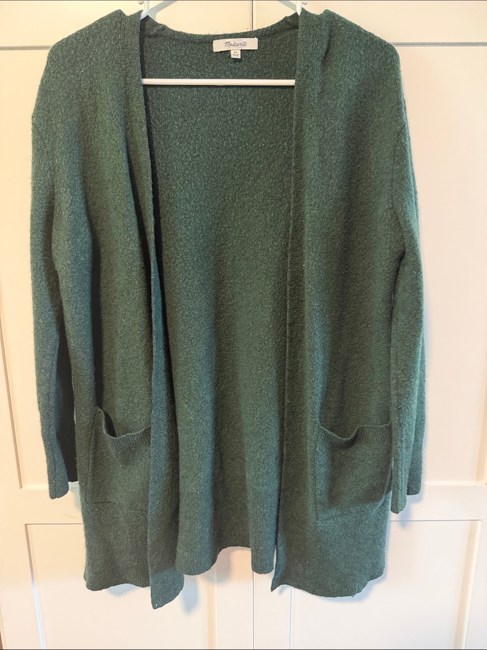 Madewell Wool Blend Forest Green Open-Front Pocket Cardigan